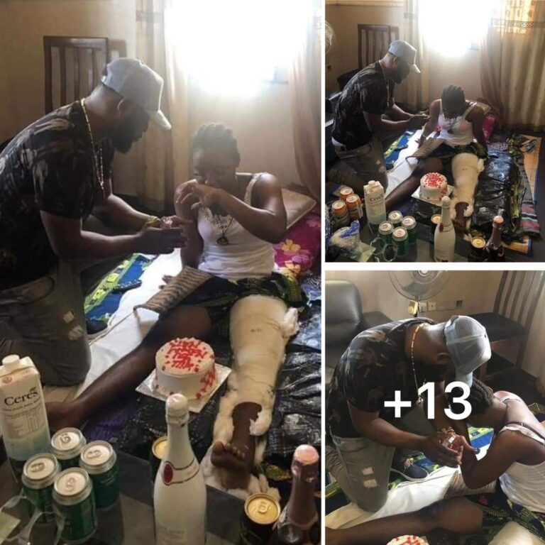 Nigerian man proposes to his girlfriend on her sick bed after she had an accident that got her bedridden (Photos)