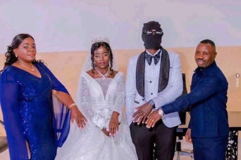 Nigerian man with a medical condition wears mask on his wedding day (Photos)