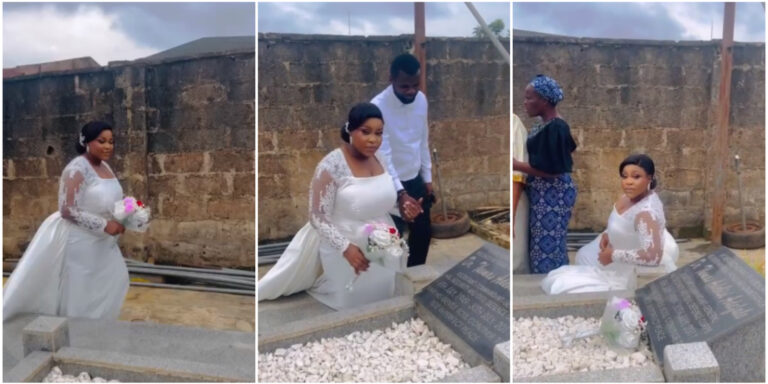 “I made sure you didn’t miss my wedding day” – Bride visits her father’s grave to give him flowers (Video)